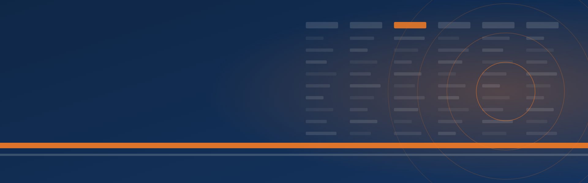 Abstract PrimeGuest newsroom banner: headline columns, a news ticker and broadcast signal rings in navy and marigold